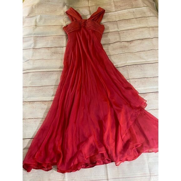 Teri Jon By Ricki Freeman Women's Red Silk Cocktail Dress - 8 - Picture 8 of 16